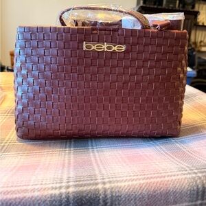 Bebe Yara Woven Small Satchel/ crossbody new burgundy